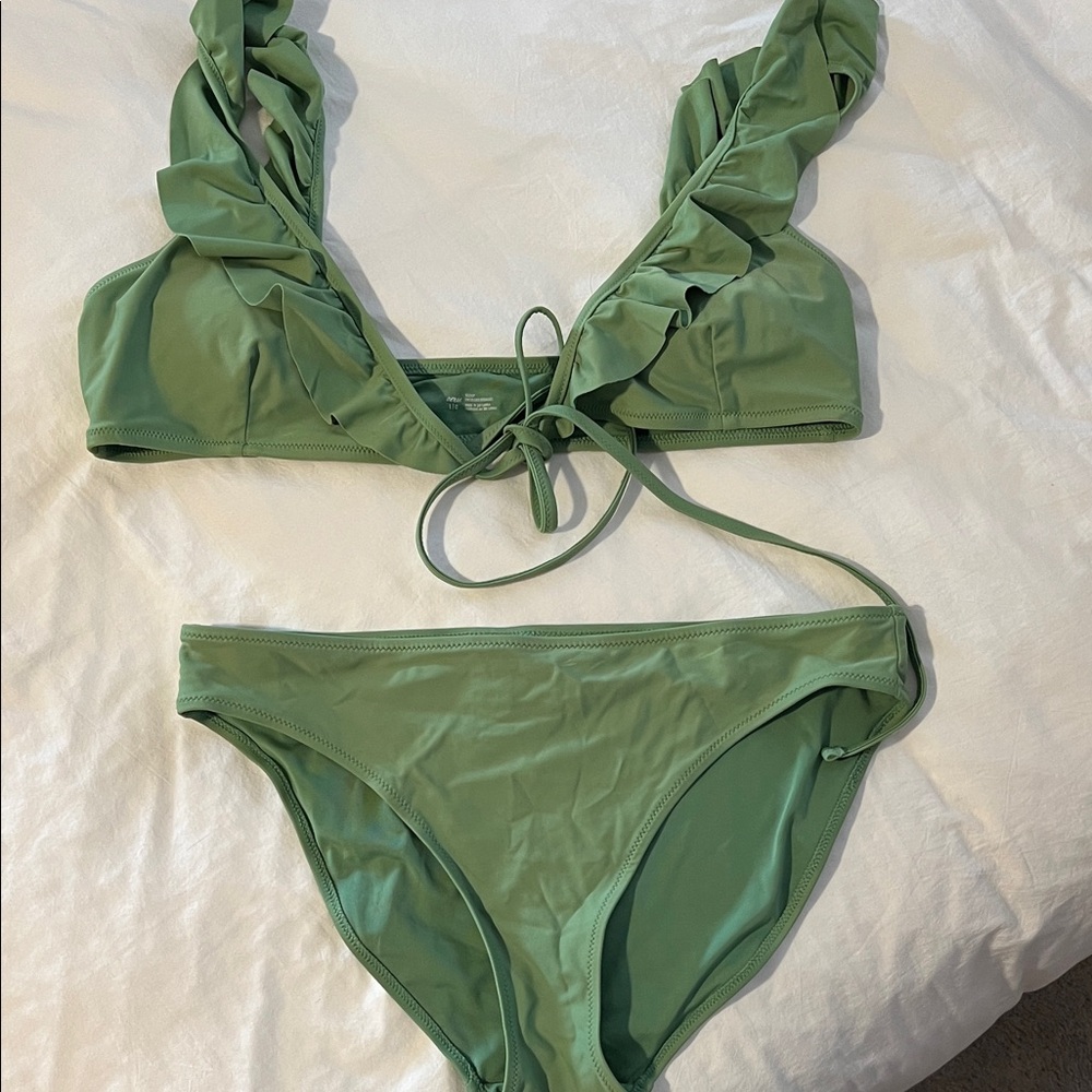 aerie Olive Green Scoop Tie-Front Bikini L
